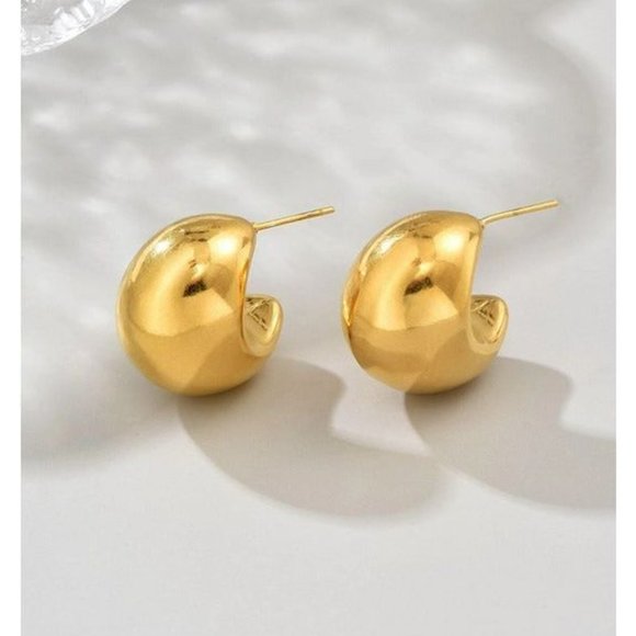 14K Gold Large Chunky Semi Hoop Earrings Womens Ladies Jewelry